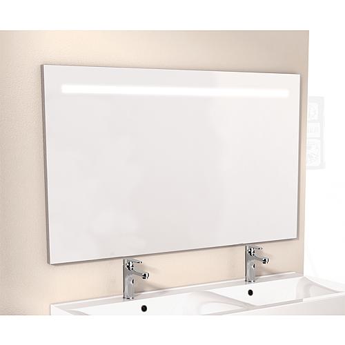 Miroir avec joue décorative et éclairée,
largeur 1200 mm Anwendung 1