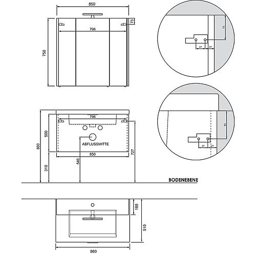 Ensemble de meubles de salle de bains EPIL série MBF anthracite mat 1 tiroir largeur 860mm