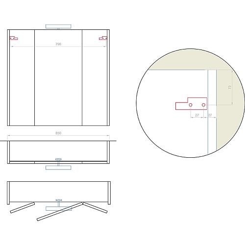 Armoire à glace avec éclairage blanc brillant 3 portes 850x750x188mm