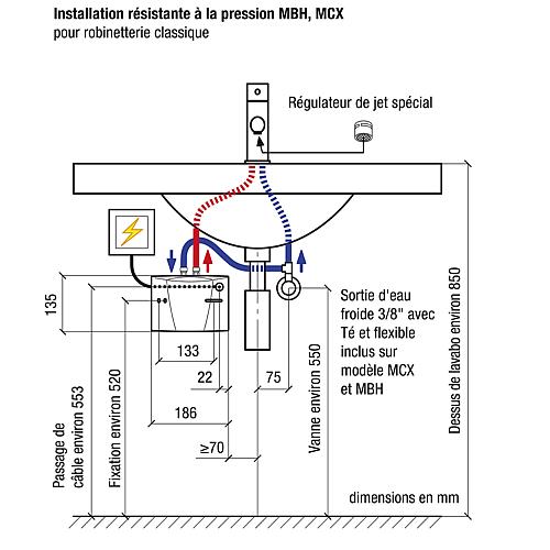 Chauffe eau électrique instantané résistant à la pression MBH 3-7 (sans robinetterie) pour robinetterie résistant à la pression Webshop nur TBS FR 1
