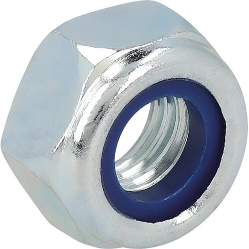 Ecrou hexagonal de securite avec Bague en plastique  DIN 985  M 10 Paquet avec 100 pcs.