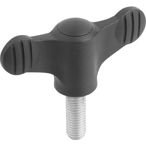 Poignées papillon en thermoplastique noir, gris, avec filetage mâle acier Standard 1