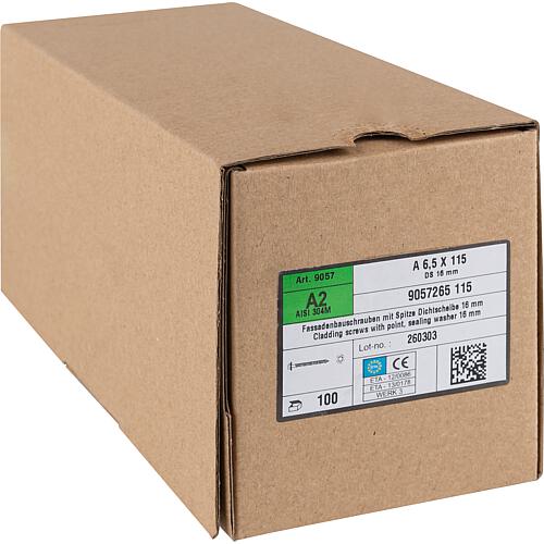 Vis pour facade forme A, FBS R 16, A2, 6,5x115mm inox, 100 pieces
