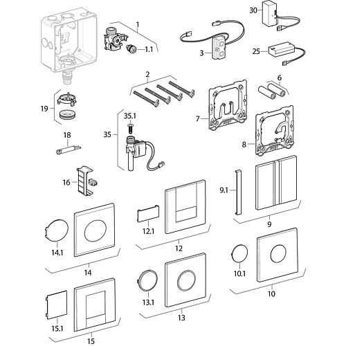 Plaque de commande urinoir infrarouge Geberit avec rinçage électronique, réseau/batterie Standard 1