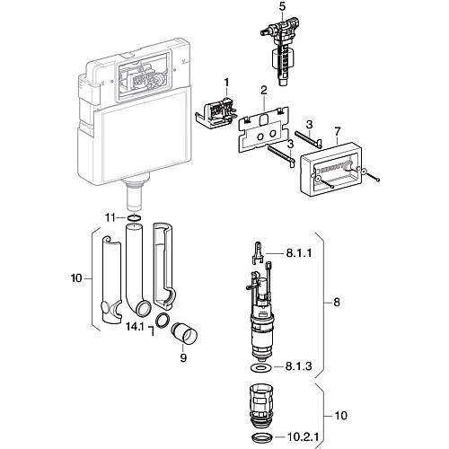 Pièces de rechange pour réservoir de chasse Delta 12 cm (UP100) à partir de 2005