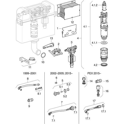 Pièces de rechange pour réservoir de chasse  Kappa 15 cm (UP120, Artline) à partir de 1999-2006 Standard 1